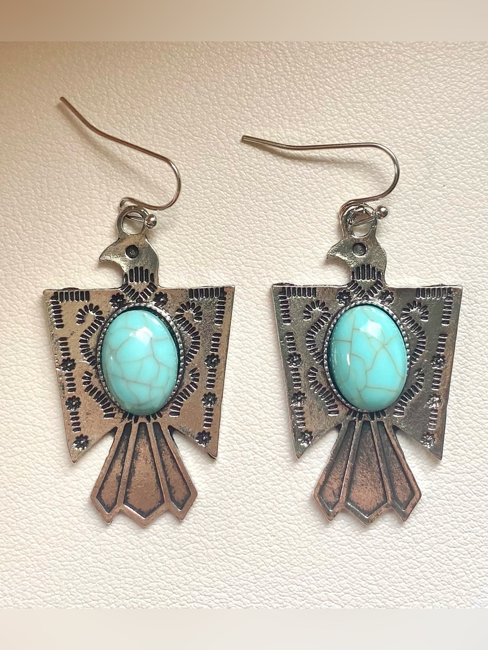 Turquoise Stone Thunderbird Drop Earrings